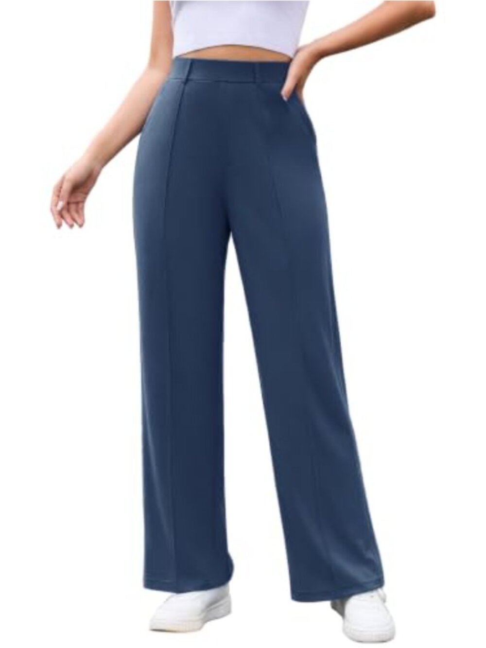 Women's Wide Leg Business Casual Dress Pants with Pockets Pull On High Rise